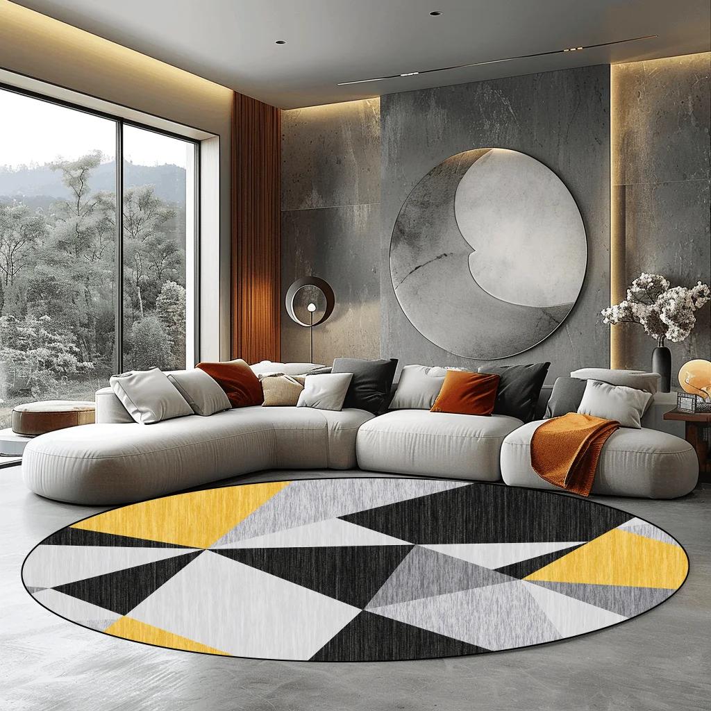 

Роскошный Современный Серый Круглый Ковер для Гостиной Домашнее Украшение Большие Ковры Ковер для Спальни Нескользящий Коврик для Пола Коврики для Стульев Моющийся 60cm 23.6 in