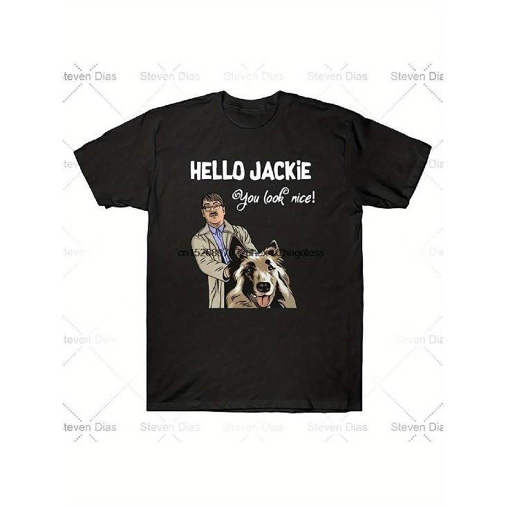 Men s Funny Hello Jackie TV Show T-Shirt with Jim & Shalom Jackie Dog Designs - Pop Culture Graphic Tee for Fans, Comfortable Casual Crew Neck S чёрный