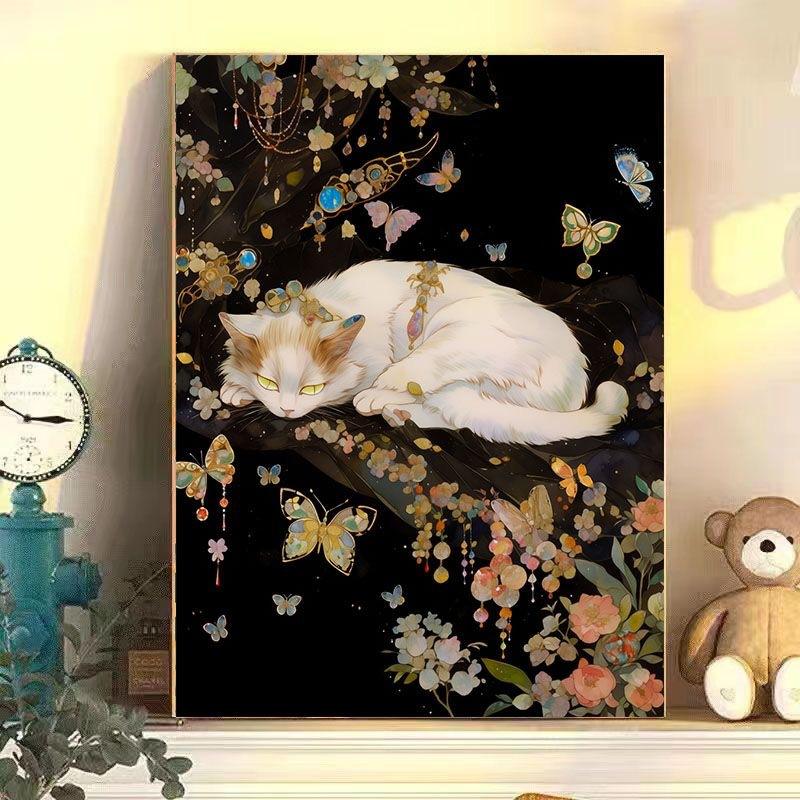 Diy Digital Oil Painting Butterfly Cat Series Hand-Filled Coloring Oil Painting Living Room Bedroom Decoration Painting