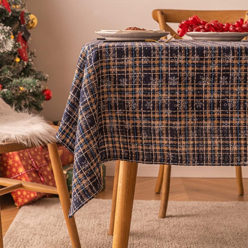 Christmas Snowflake Plaid Tablecloth Rectangular Decorative Fabric Table Cover Dining Coffee