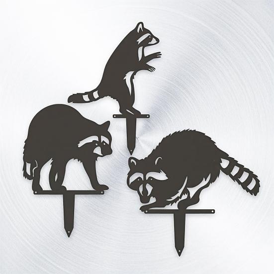 Cute Raccoon Metal Garden Stake Black Raccoon Silhouette Decorative Yard Art for Garden Lawn Pathway Decor Gift for Nature Wildlife Lovers