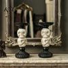 Handcrafted Sculpture Base Gothic Candlestick Holder, Halloween Resin Raven Skull Pillar Candle Holder Vintage Spooky Taper Stand for Home Table Decor