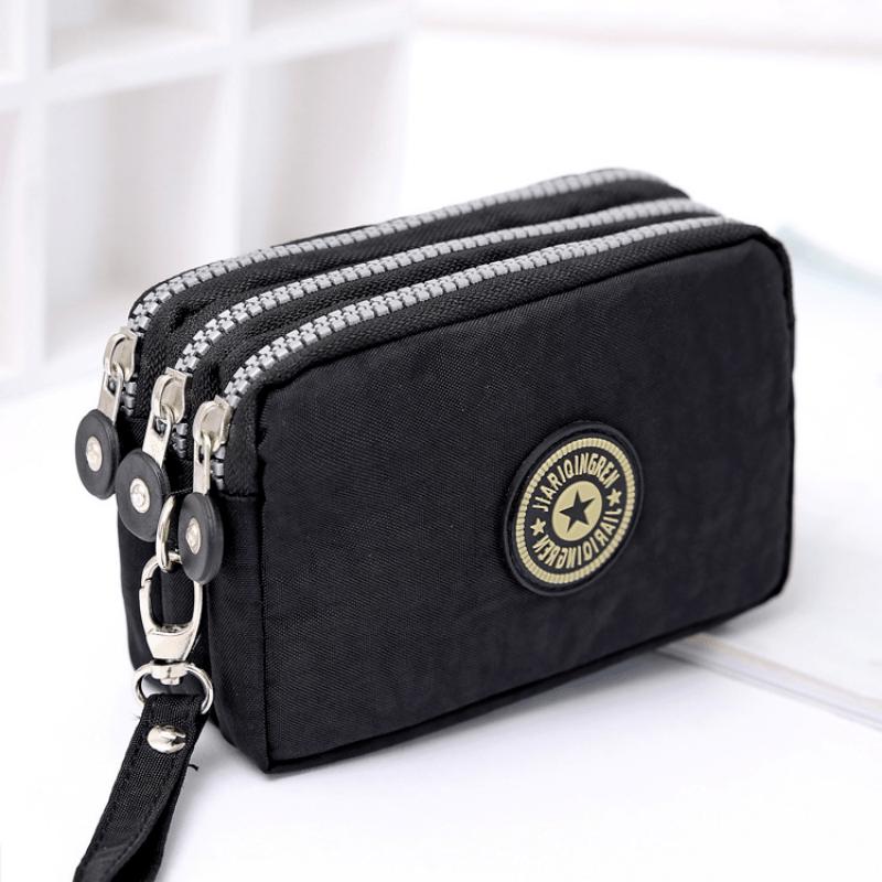 New Washed Denim Women's Three Zipper Coin Purse,Makeup Bag,Phone Bag,Hand-Held Portable Bag
