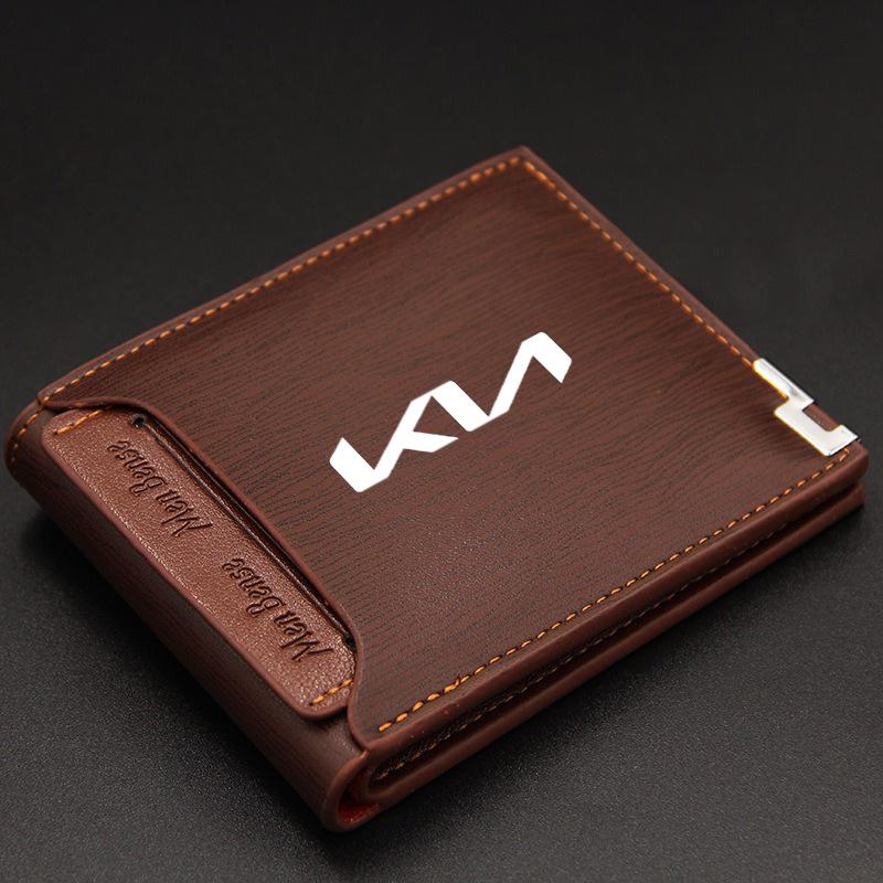 PODV6 Leather Credit Card Purse Portable Holder Car Emblem Wallet For Kia Rio K5 K9 Ceed Sportage Cerato Soul Sorento Picanto Optima