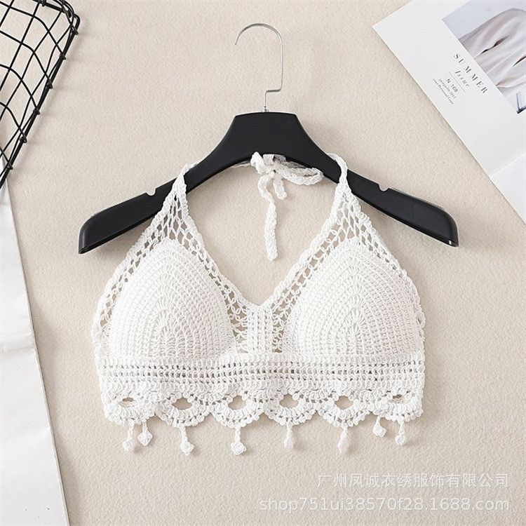 Be careful with the machine versatile vacation women's summer new suspender hollow crochet embroidery short vest women
