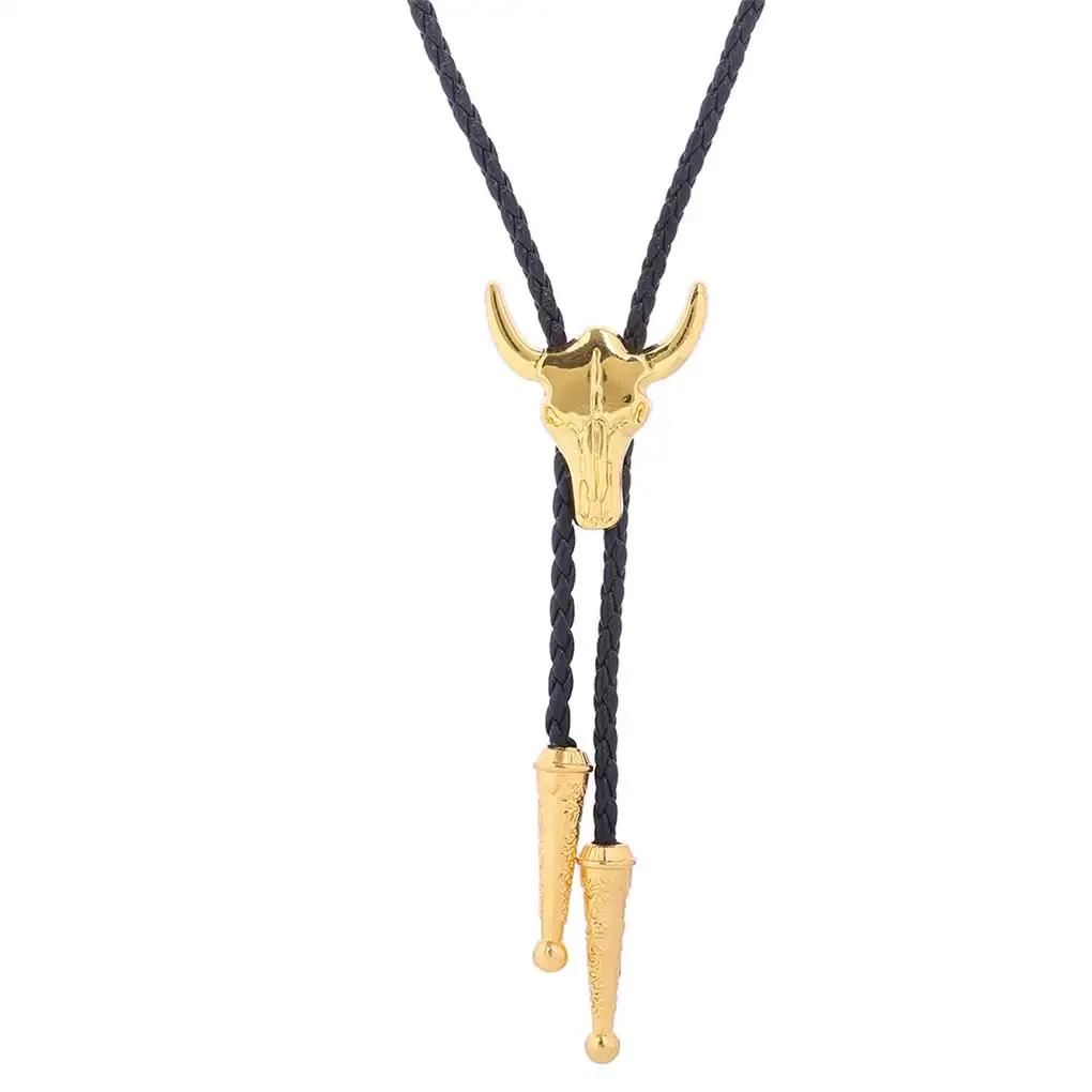 Golden Ties for Men American Cowboy Garment Accessory Tie Adjustable Bull Head Western Cowboy Bolo Tie Pendant Necklace