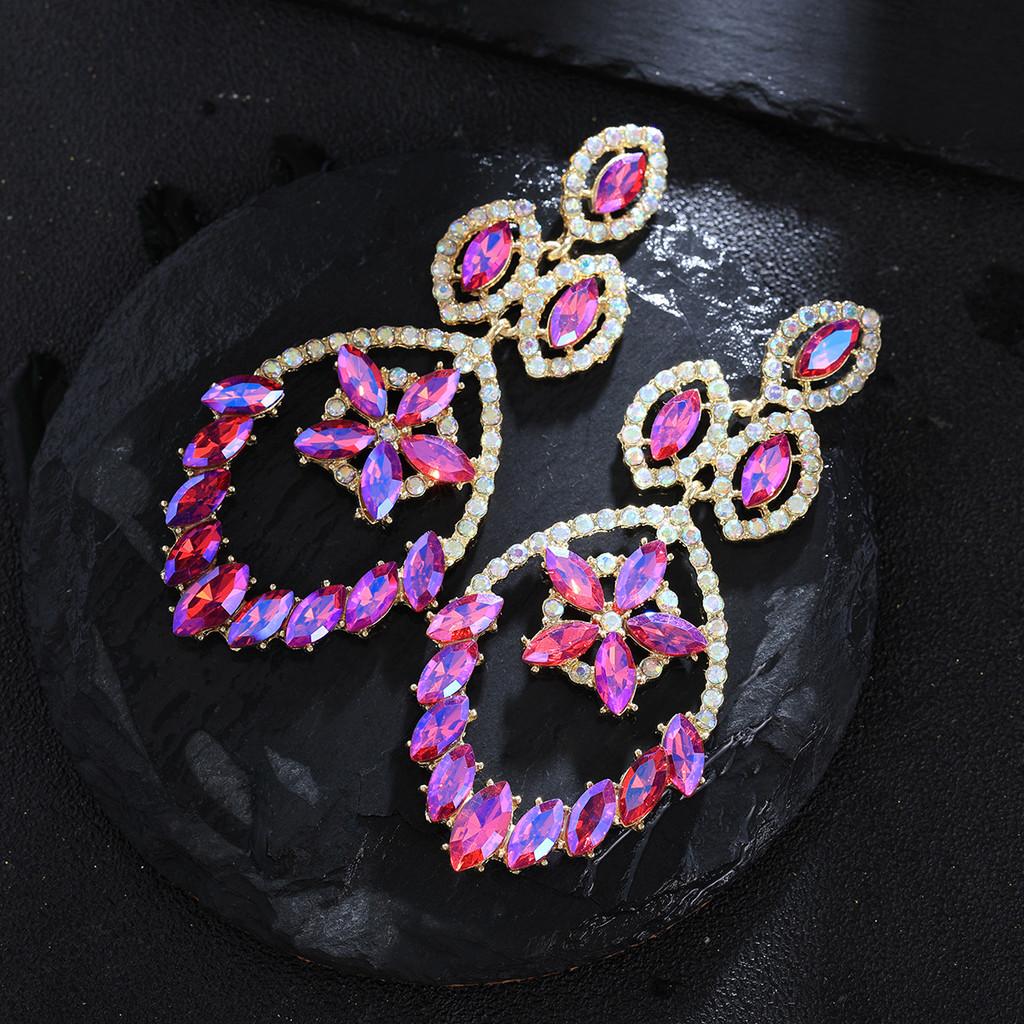 Fashion Drop Shape Alloy Dangle Earring For Women With Sparkling Ab Crystals
