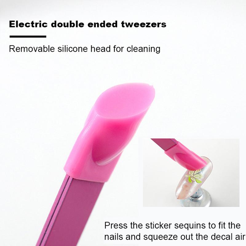 Double Ended Silicone Nail Art Tweezers With Pressing Head Nail Stickers Rhinestones Pick Up Clip Eyelash Extension Makeup Tools