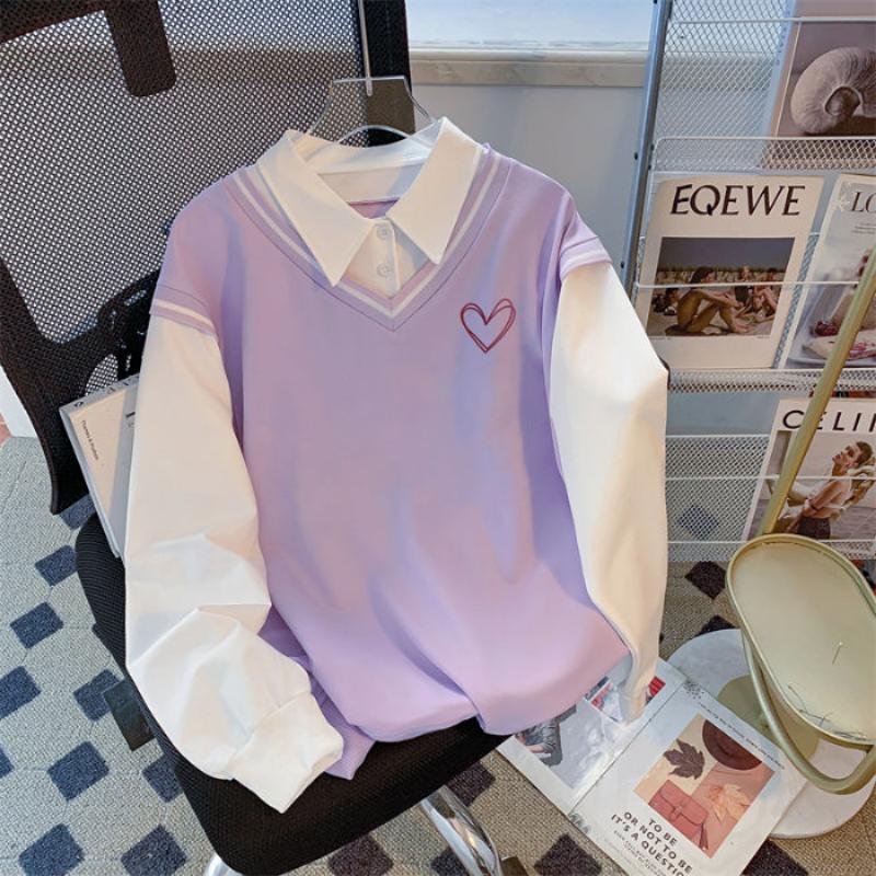 

Весна Осень Женская Одежда Отложной Воротник Геометрический Пуловер Пуговицы Фонарик Длинный Рукав Офисная Леди Имитация Двойки Топы M фиолетовый