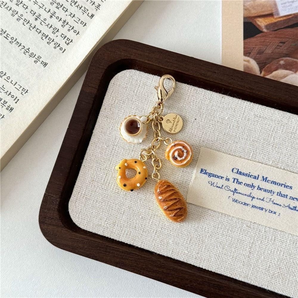 Bagel Cartoon Key Chains Alkali Bread Bag Pendant Portable Coffee Bread Keychain  Bag Pendant