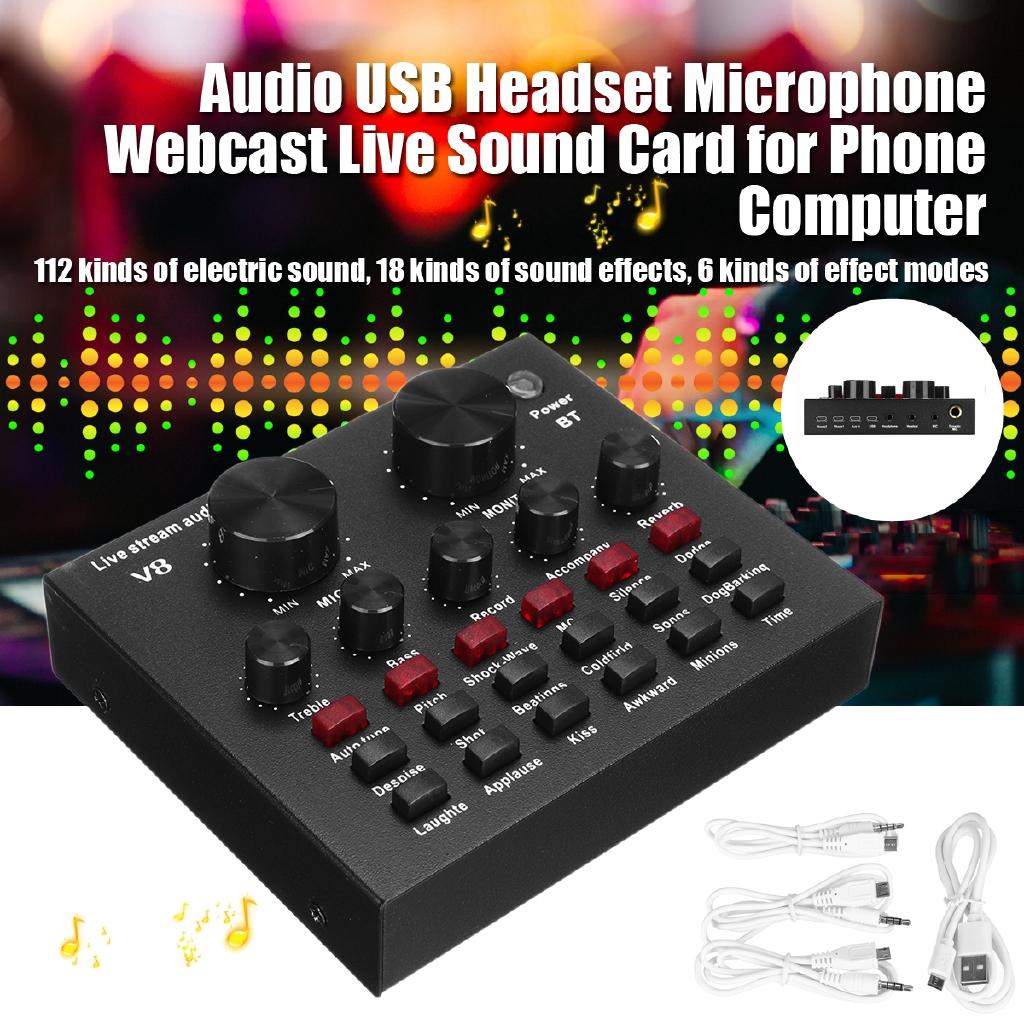 

V8 Аудио USB Внешняя Звуковая Карта Гарнитурный Микрофон Вебкаст Персональное Развлечение Стример Прямая Трансляция для ПК Компьютера Телефона Черный