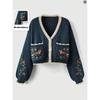 2025 Women's Cardigan Floral Embroidery Cottage Core Boho Cardigan Vintage Western Crop Sweaters Autumn Outerwear