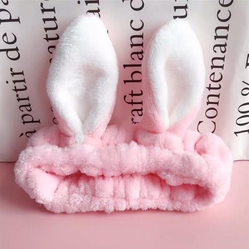 Custom Logo OMG Bowknot Wash Face Hairband Rabbit Cat Ear Cute Plush Lady Soft Women Elastic Hair Band Flannel Make up Headbands