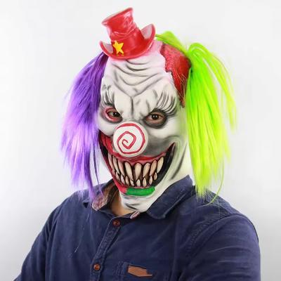 Scary Clown Mask with Purple Green Hair Horror Smile Face Mask Creepy Clown Costume Halloween Huanted House Prop