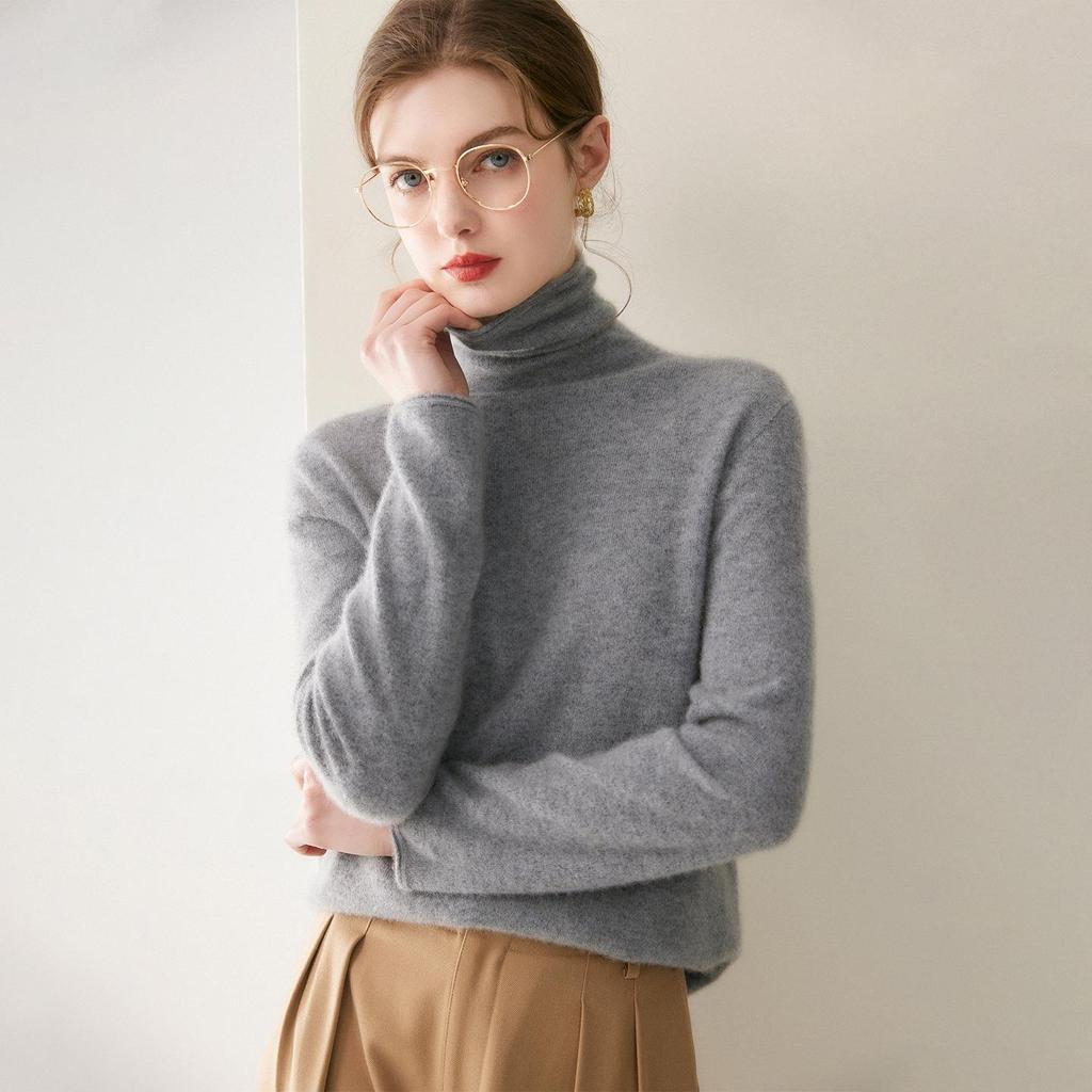 Women's Pure Cashmere High Neck Sweater - Autumn/Winter Commuter Style Pullover