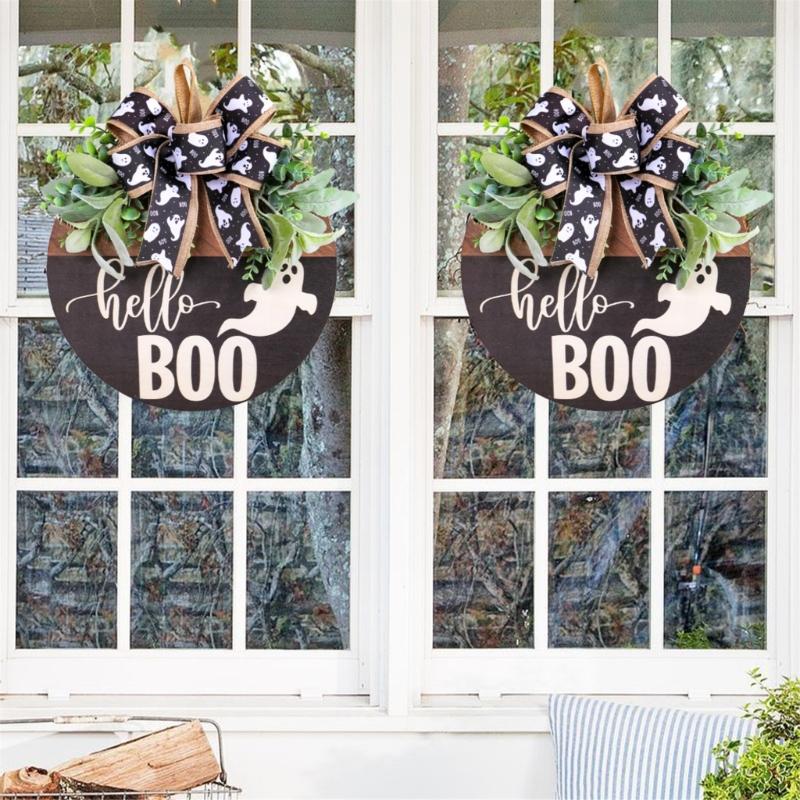 Festival Halloween Skull Welcome Sign Handmade Wood Plaque Door Hanger for Door or Garden Decoration Party Supplies