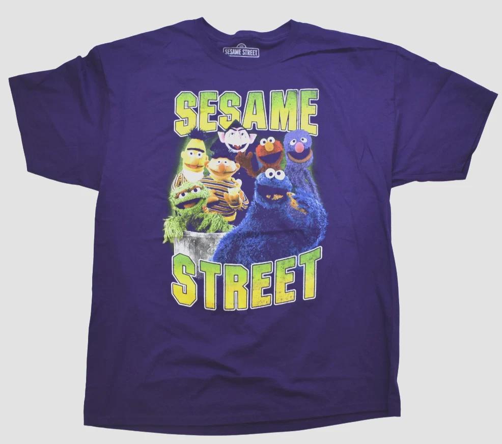 Sesame Street Mens Ernie, Grover, Elmo, Cookie Monster Purple Shirt New S, M, L 3XL