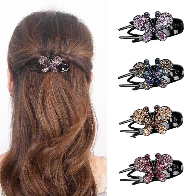 4PCS Butterfly Hair Barrettes with Rhinestones Decors for Women Girl Comfortable Wear Hair Clip for Various Hairstyles
