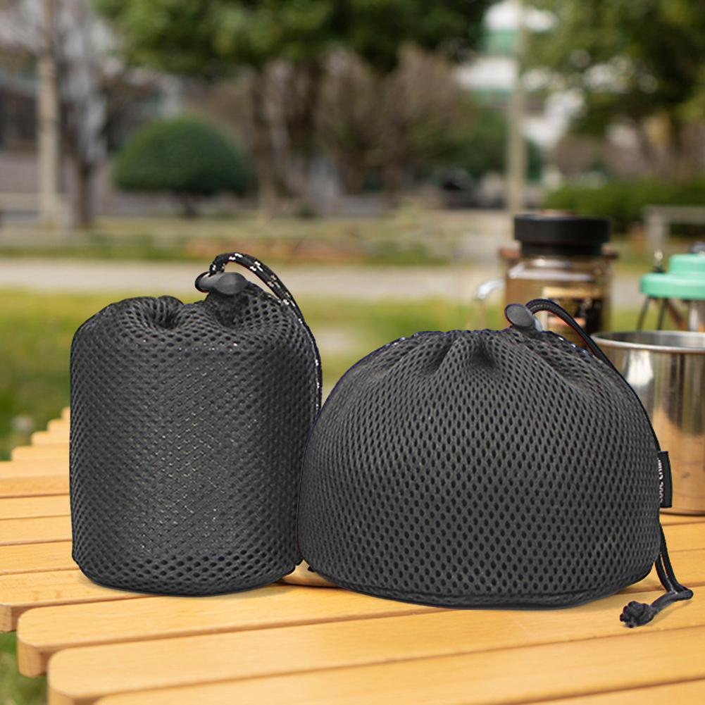 Outdoor Camping Storage Protective Bags Portable Picnic Cookware Mesh Bag Drawstring Pocket BBQ Water Cups Tableware Organizer