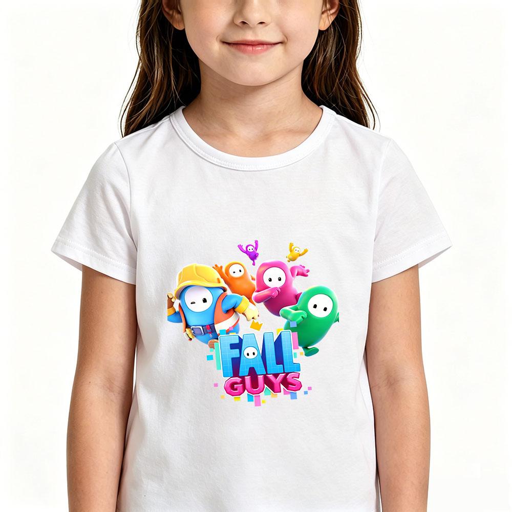 Maglietta per Bambini Gioco Fall Guys 100% Cotone T-shirt Stampa Grafica Cartoni Animati Top Casual Bambini Unisex Girocollo Manica Corta Estate
