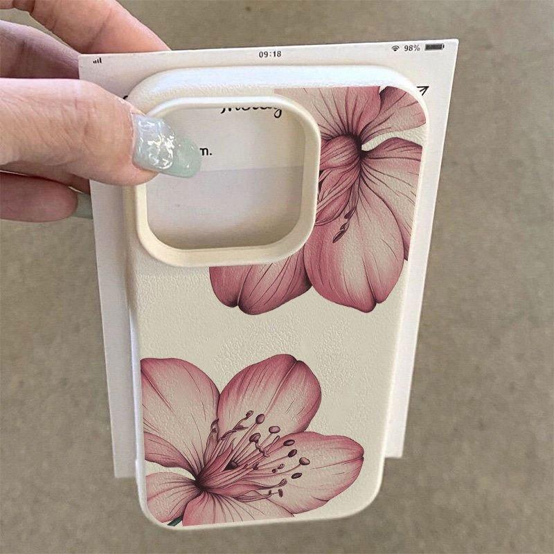 Coque de téléphone à motif de fleurs roses, texture litchi, pour iPhone 17 16 15 Pro Max 14 13 12 11 Pro 15 Plus 17 Air, Couvercle en Silicone