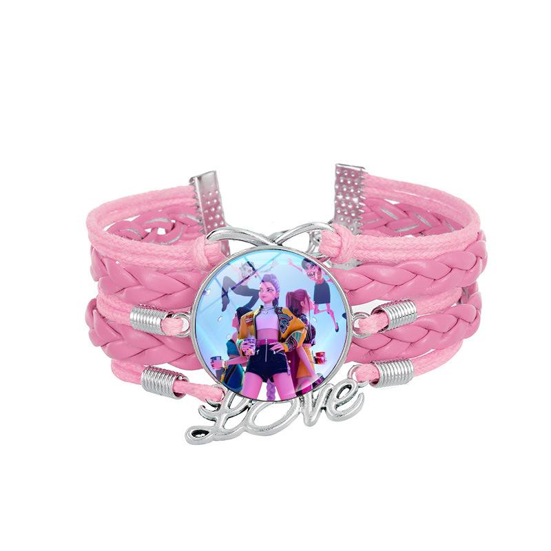 1Pc Demon Hunters KPOP Cartoon Time Gem Bracelet, Leather Braided Blue Multi Layer