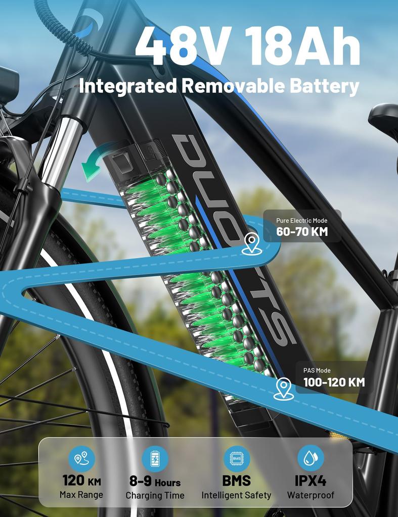 Bicicleta Eléctrica DUOTTS C29 Max 250W48V18Ah, Frenos de Disco Hidráulicos Autonomía 120km Velocidad Máxima 25km/h Bicicleta Eléctrica