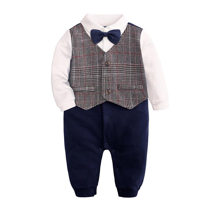 Baby Boys Long-Sleeve Bodysuit with Bow Tie - Gentleman First Birthday Outfit 0-3 months