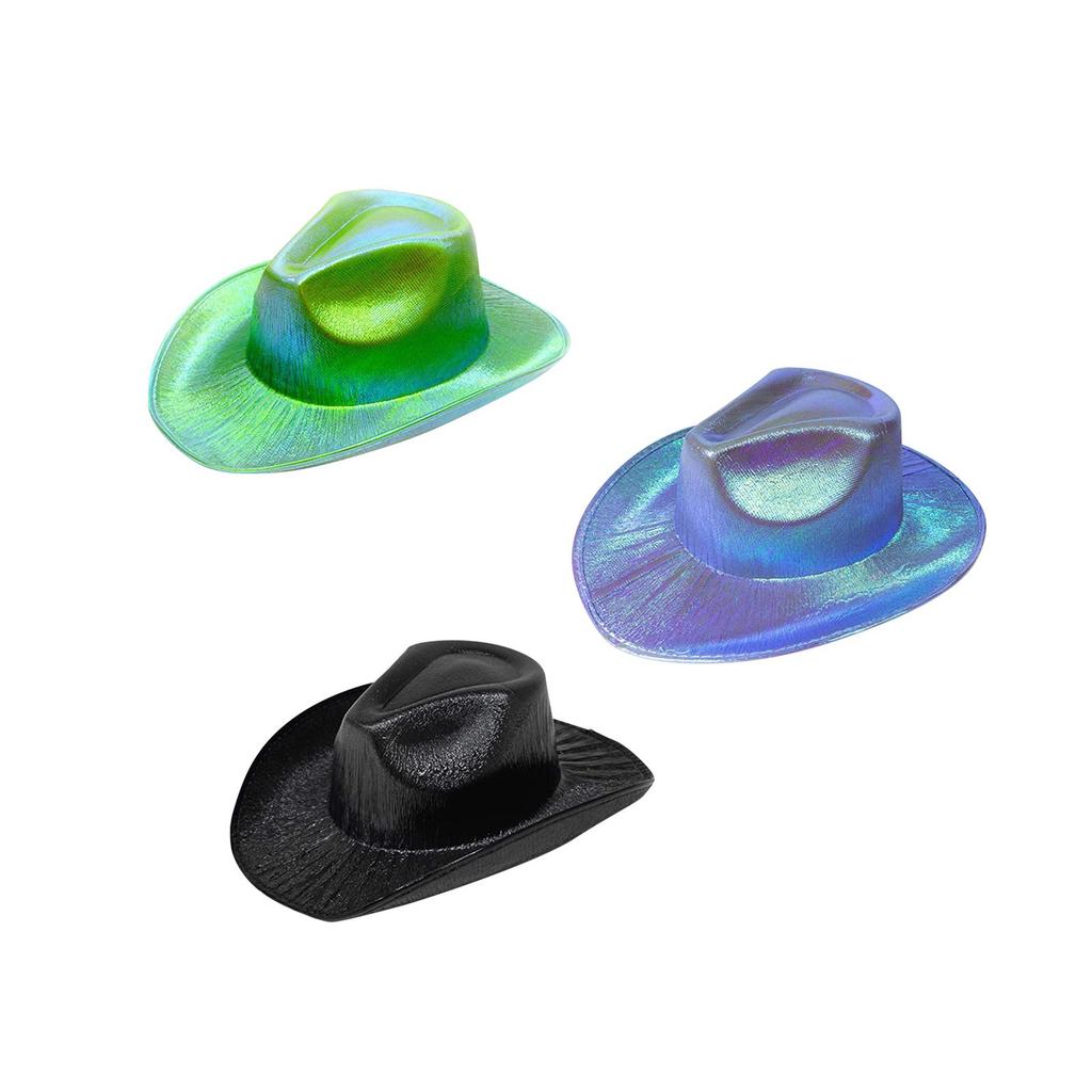 Chapeau de fête Cowboy Accessoires de costume Brillant Lumineux Holographique Casquettes Rave Chapeau d'Espace Cowboy pour Femmes Disco Halloween Soirée à Thème