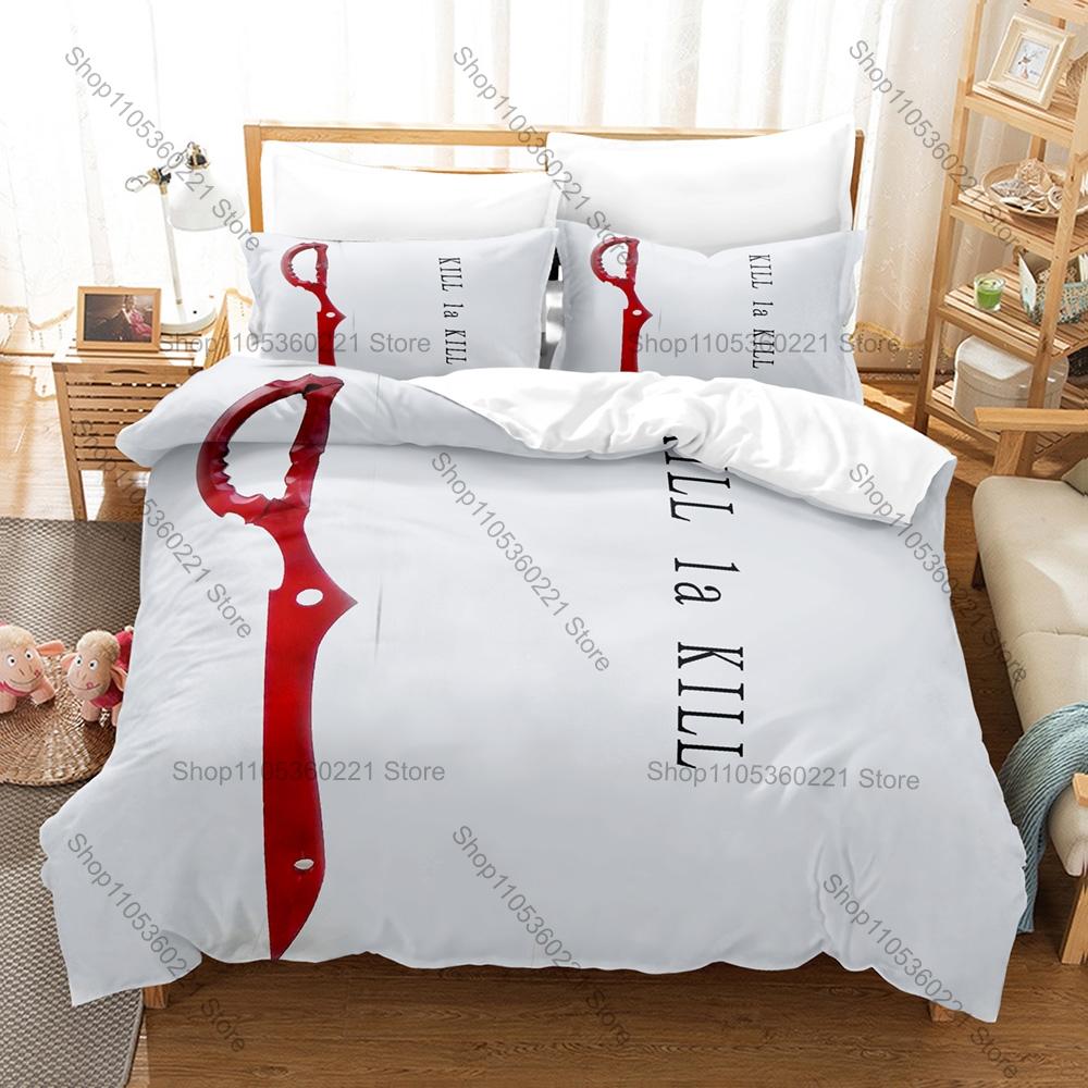 Sharp Scissor Blade Graphic Kill La Kill High Energy Shonen Action Anime Bedding Duvet Cover + 2 Pillowcases Teen Otaku Bedroom