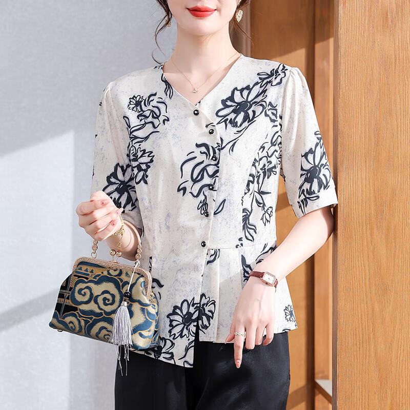 XUEXI Women s Printed Short-Sleeve Summer Top L