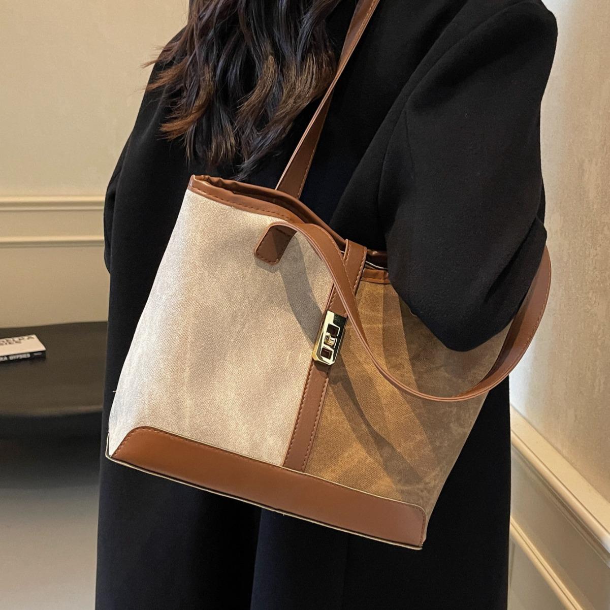 

Large-capacity bag women s 2025 new high-end versatile portable shoulder bag to work women s commuter tote bag темно-коричневого