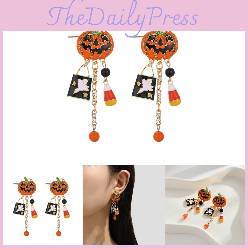 Stunning Pumpkin Halloween Ghost Earrings With Elegant Tassels And Sparkling Zircon For Women