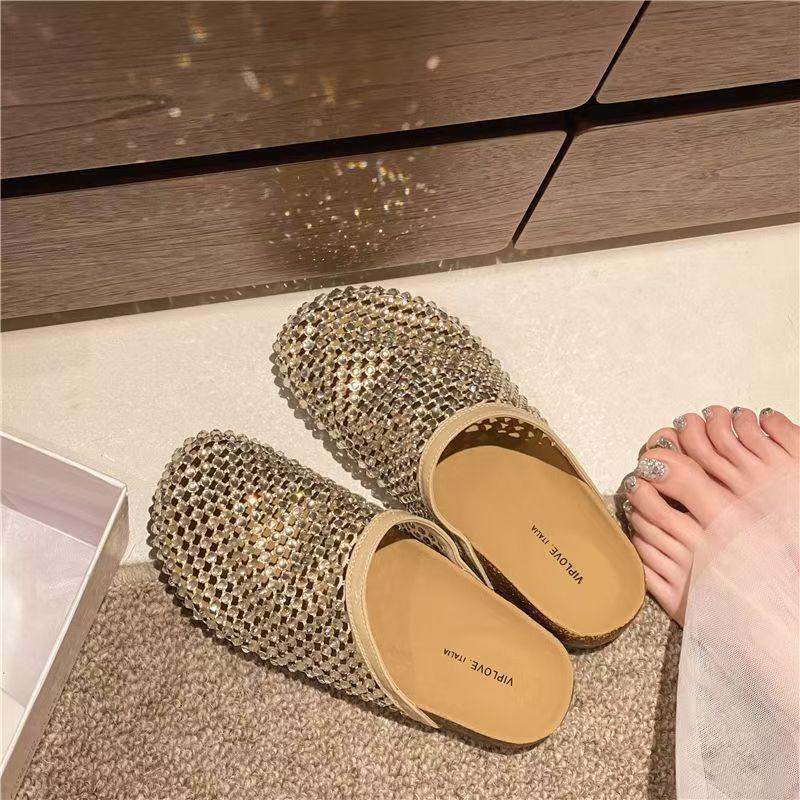 Sandals for Women's Summer New Style Luxury Brand Slippers Lightweight Round Head Shoes Water Diamond Flats Slides Women Sandals