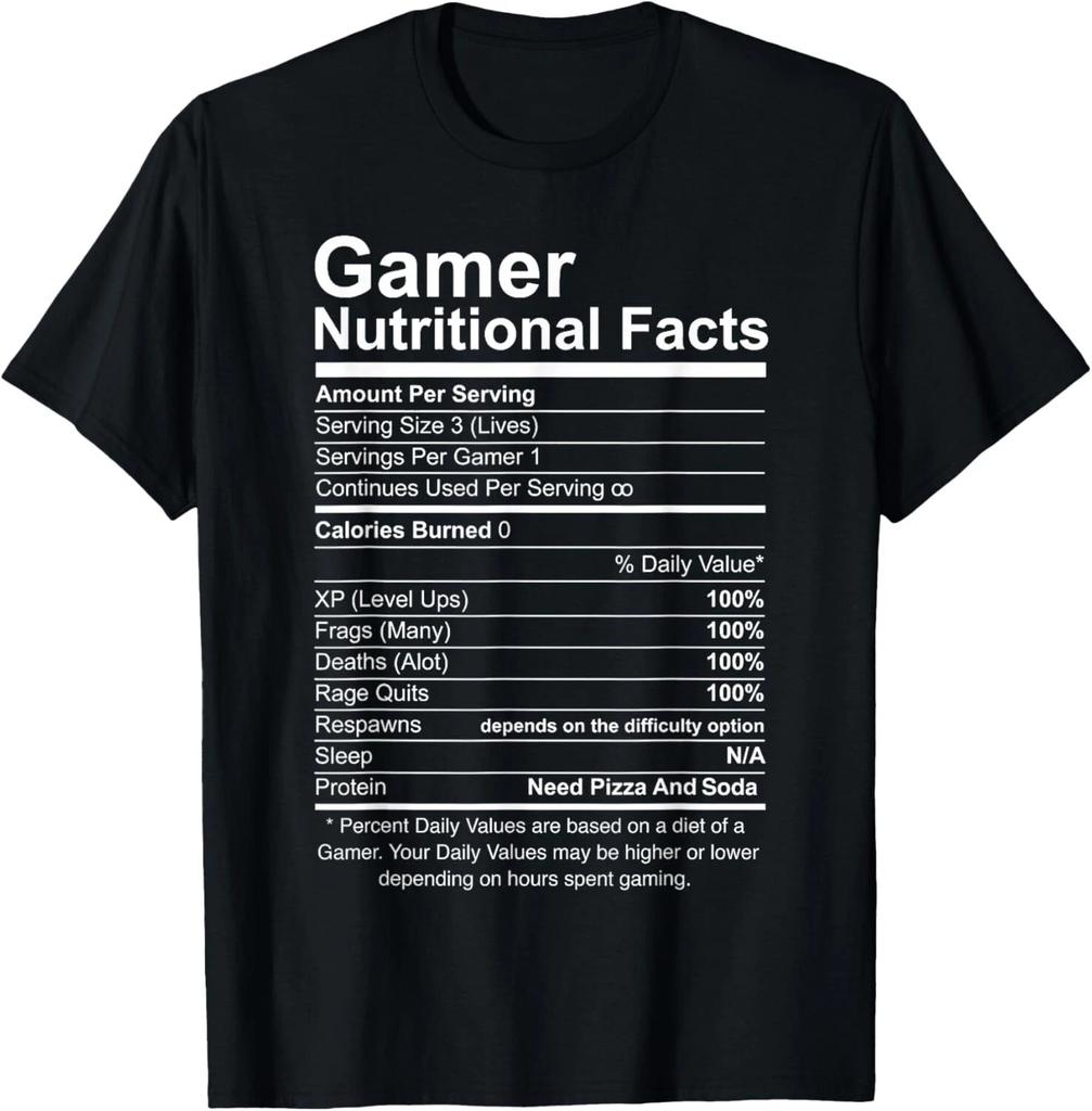 Gamer Nutritional Facts Cool Gamer Video Game Funny T- Shirt