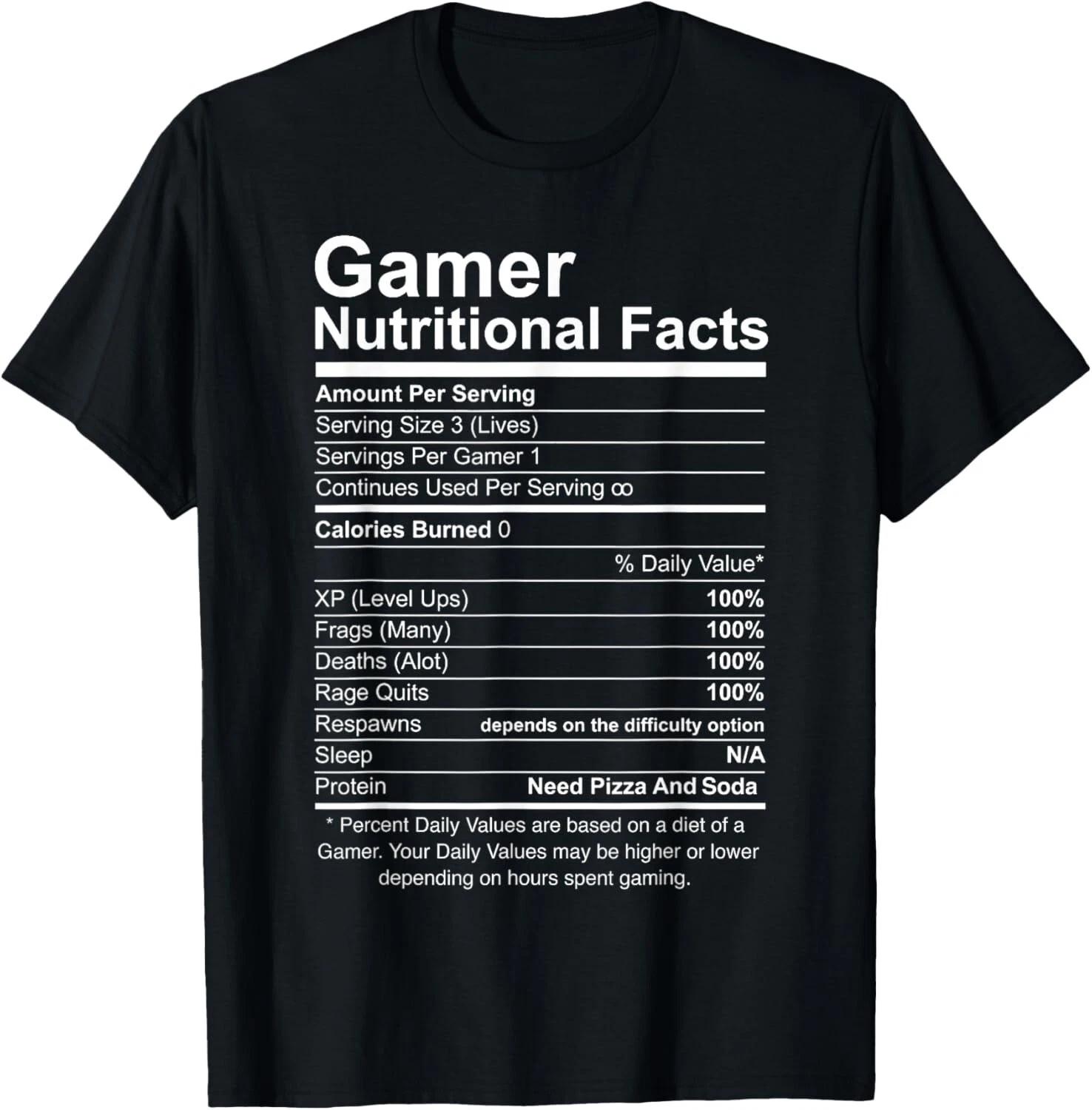 Gamer Nutritional Facts Cool Gamer Video Game Funny T- Shirt XL