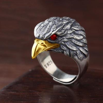 Originální design Japonsko a Jižní Korea Trend Retro Přehnané Domineering Eagle Otevírací nastavitelný pánský stříbrný prsten