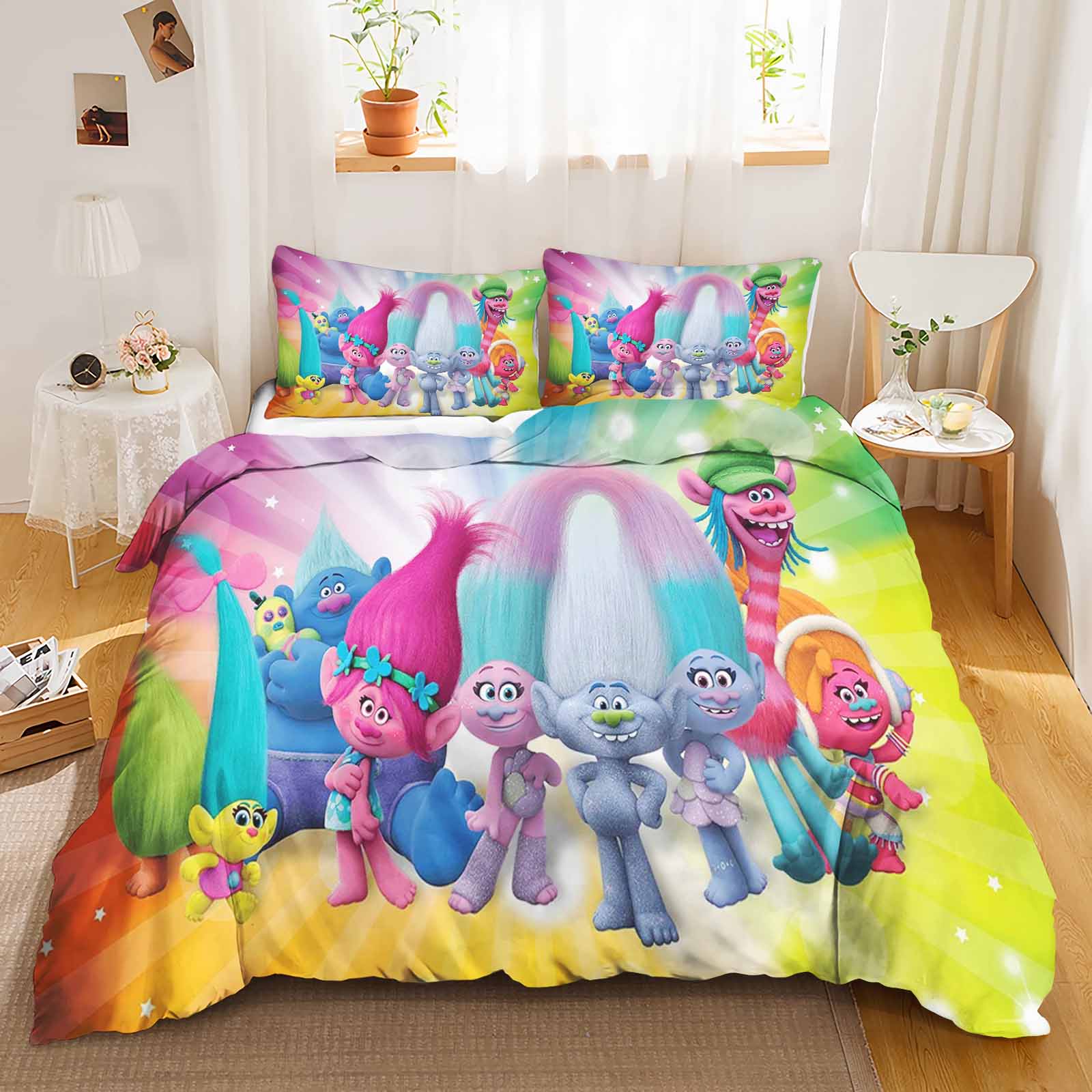 

Trolls Printed Polyester Children 3D Children S King Size Bedding Duvet Cover Set Cute Printed Cartoon Quilt Cover Home EU Single(135*200cm)3pcs
