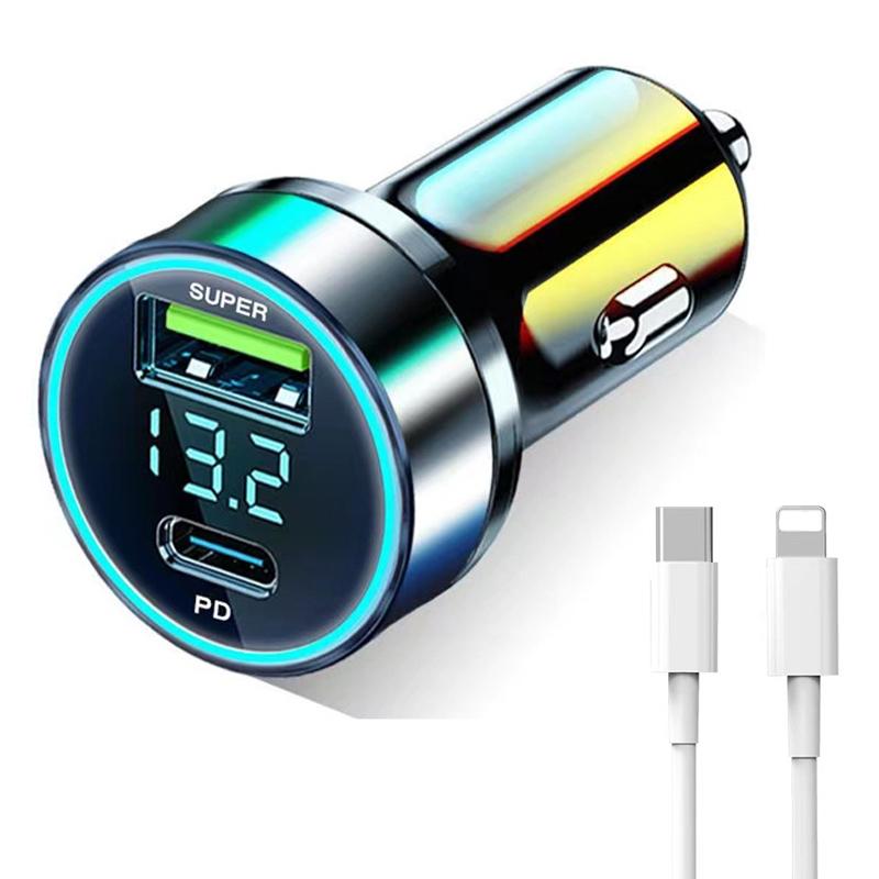 

D3-PD 120W Fast Car Charger USB+Type-C Power Adapter with PD iP Cable for iPhone