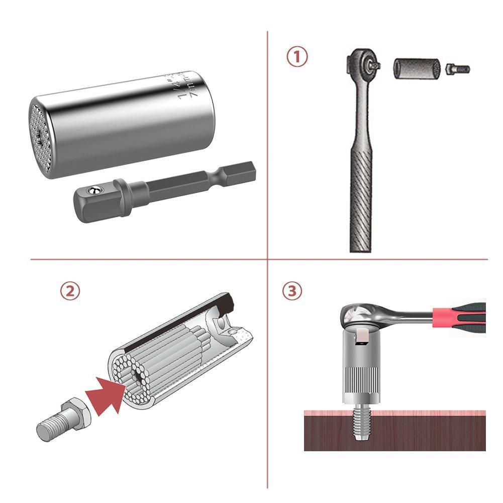 Universal Socket Wrench Head Set Sleeve Gadget 7-19mm Power Drill Adapter Spanner Key Nut Magic Grip Multi Hand Tools Multitool