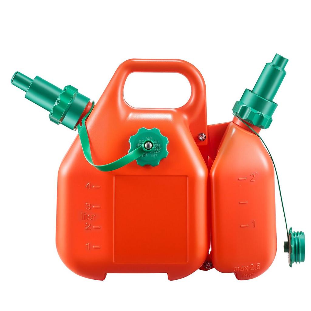 Fuel Container, 6 L, Fuel Tank with Spout & 1.9 L Extra Oil Container, 5.5 L/min Max Flow Rate, Leak-proof and Portable Flat Fluid Container for Most
