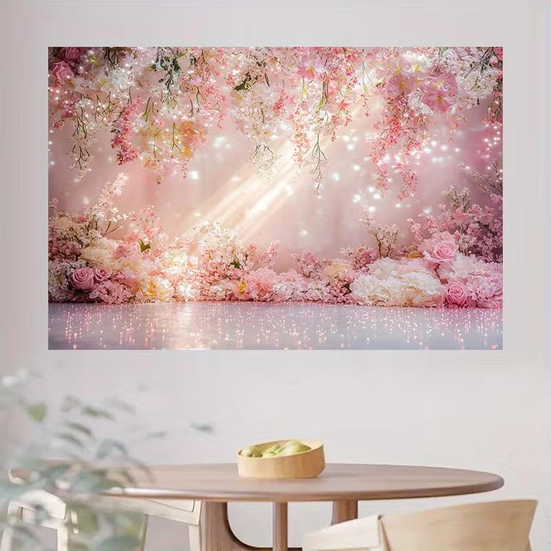 2D Romantic Pink Rose Flower Backdrop Wedding Party Background