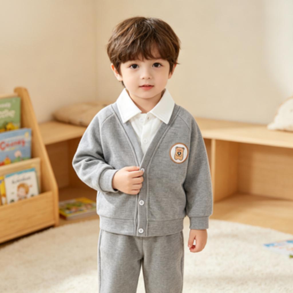 Boys Soft Faux Two-Layer Cardigan Jacket - Hoodless Open Front Coat for Spring and Fall