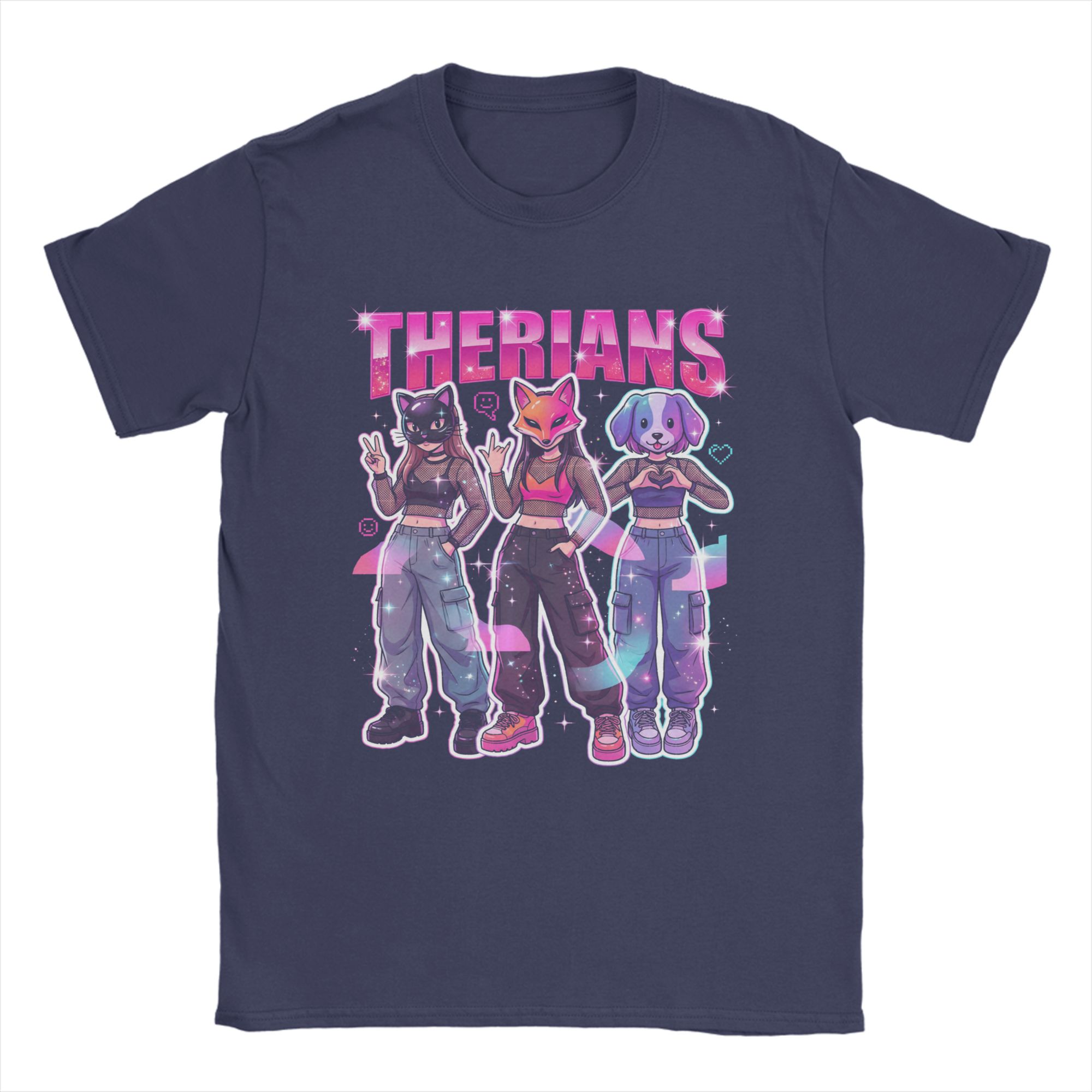 

Unisex TShirt Therians Anime Girls Animal Masks Vaporwave Therian Cotton Tees Short Sleeve T Shirt Crewneck Clothes Printed 4XL