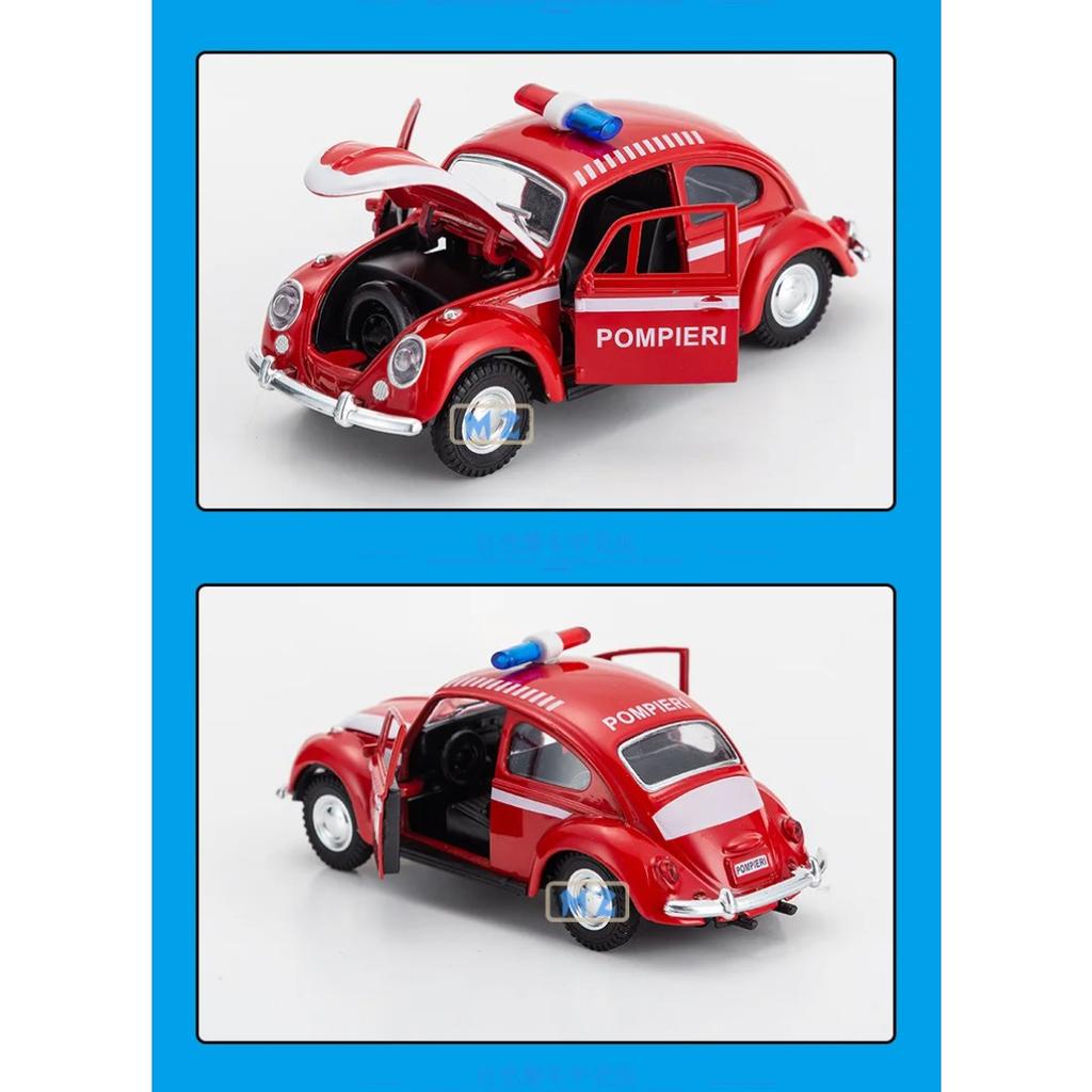 1/32 Alloy Beetle Police Car, Fire Truck, Regenerative Car Model, Children's Toy, Birthday Gift