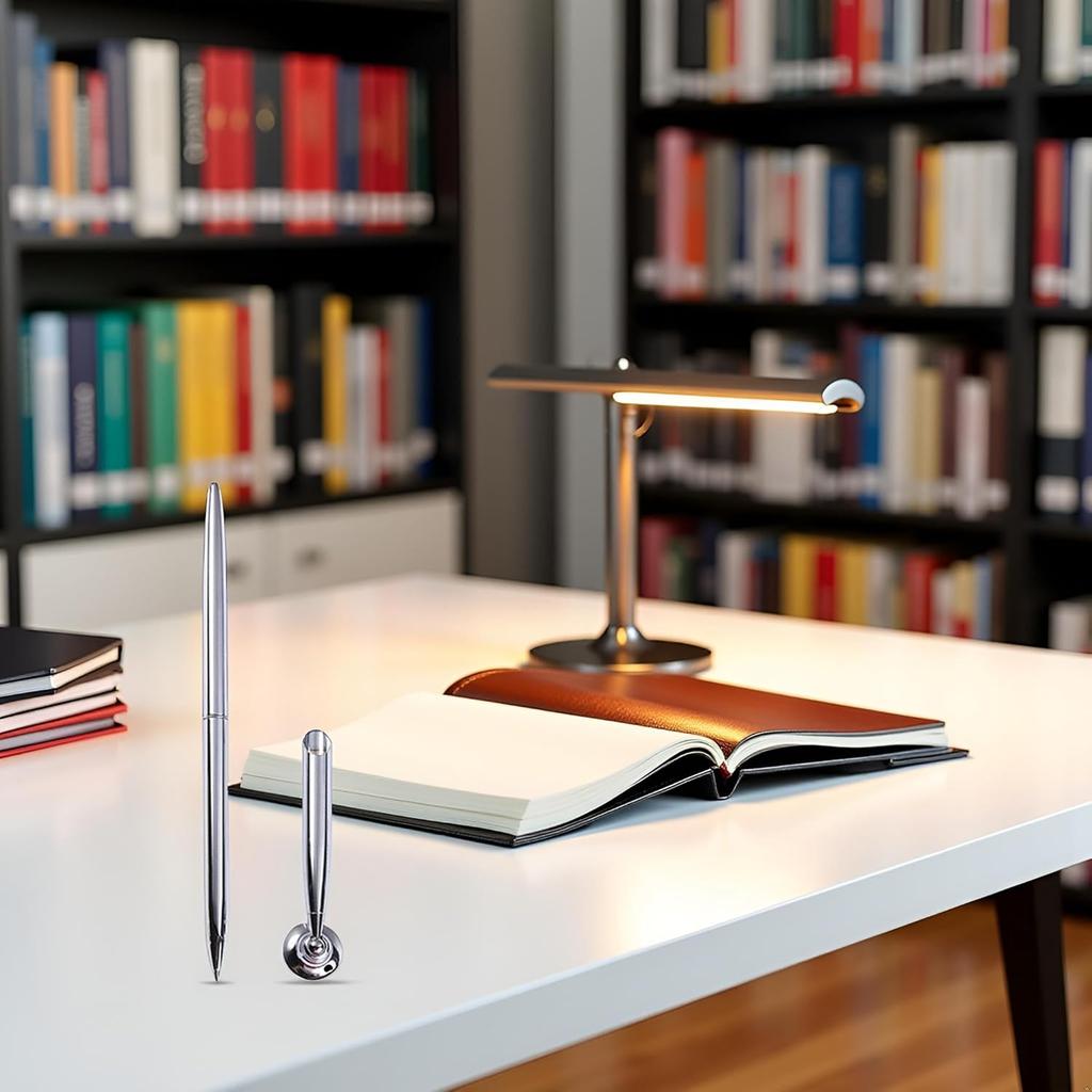 Silver Guest Pen And Pen Stand Round Pen Holder Signing Pen Set Metal Attached To Desk Base Stands For Office Ballpoint Set Metal Ballpoint Base Desk