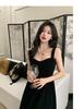 2024 Summer French Retro Hepburn-Style Slim Black Suspender Dress for Women