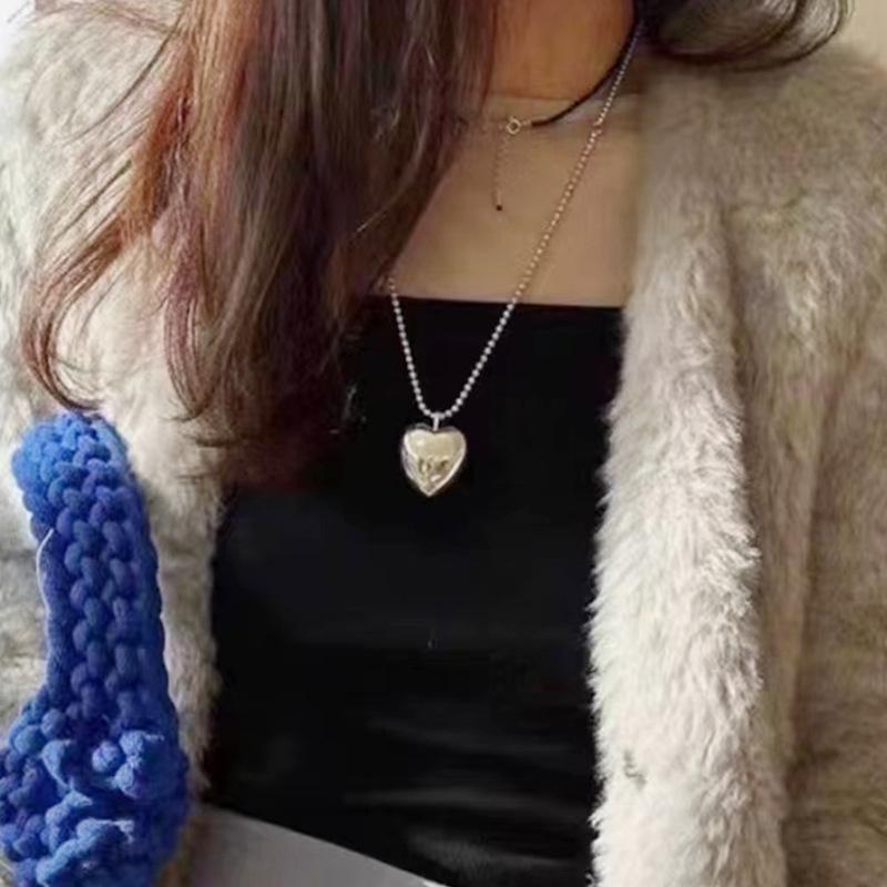 Sladký Cool Styl Přívěsek Srdce Šedý Kovový Korálek Klíční Kost Řetízek Náhrdelník