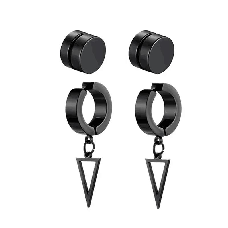5 pairs of fashionable men's punk cross pendants stainless steel earless magnet earrings set