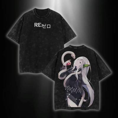 Anime T-Shirt Gothic Y2k Gewaschenes Oversized T-Shirt Tops Sommer Kurzarm Baumwoll Tops Herren Damen Kleidung